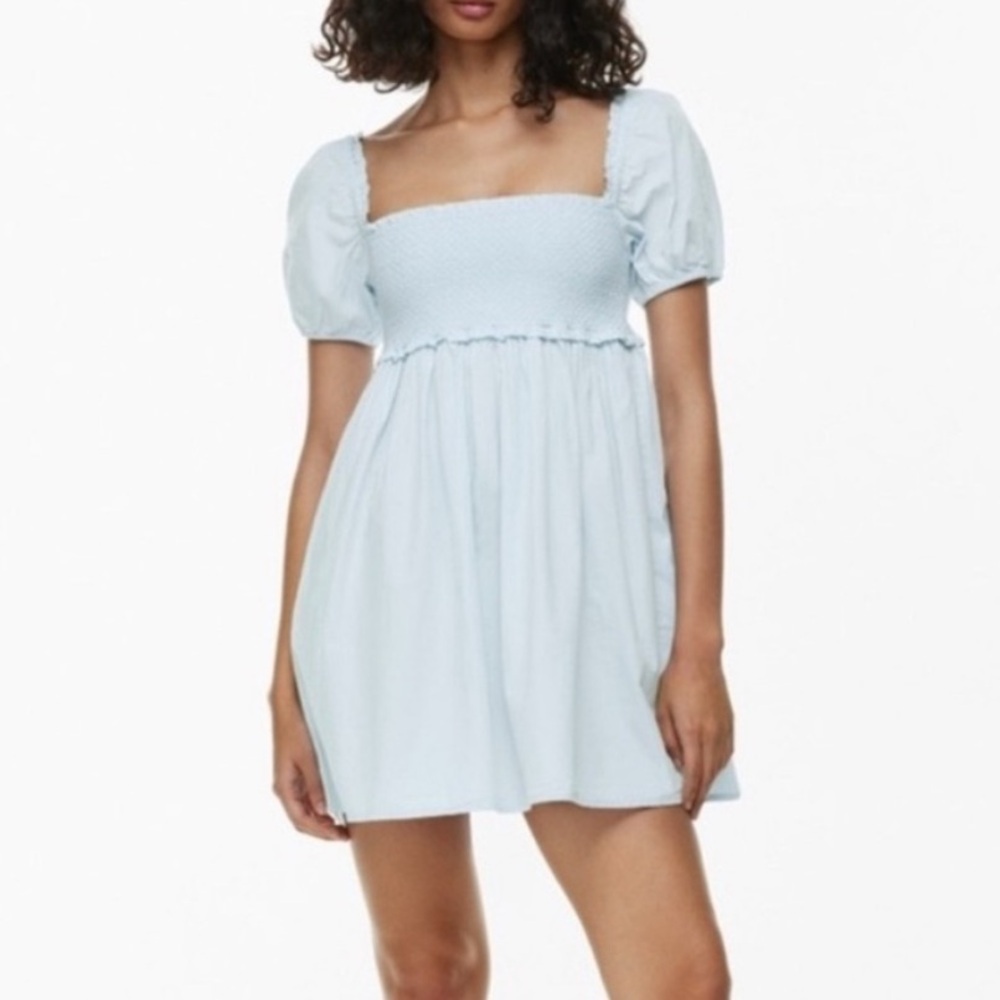 SUNDAY BEST Aritzia Hadley gingham babydoll dress, light blue and white, large